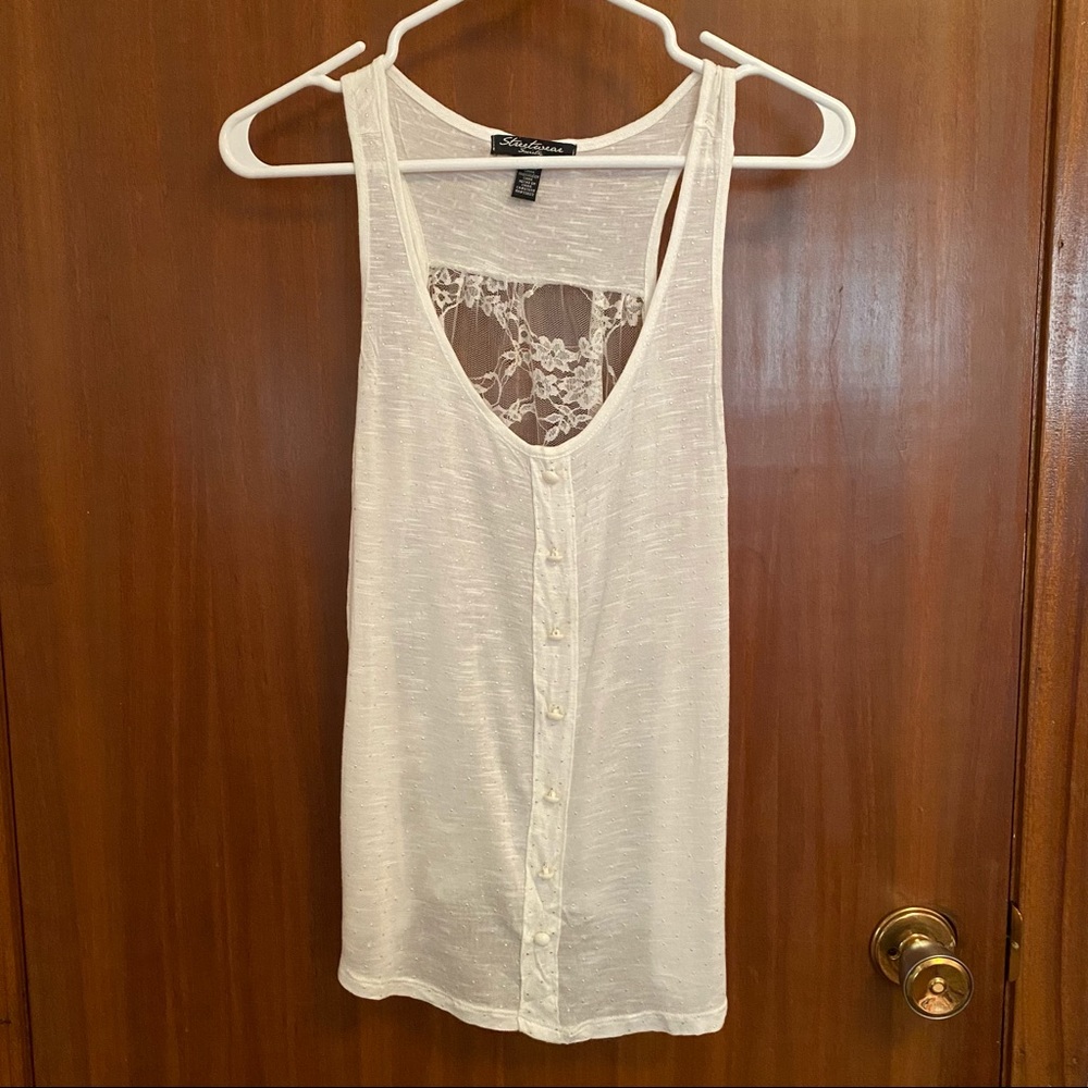 Urban Planet White Dotted Lace Back Tank Top